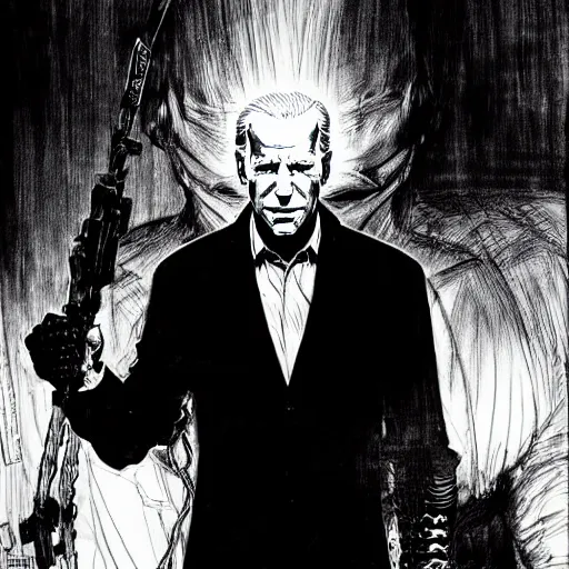 Image similar to Joe Biden looking sinister, by Tsutomu Nihei, highly detailed