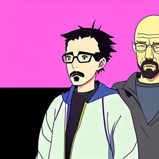 Prompt: jesse pink man and walter white in an anime, 4 k, anime style