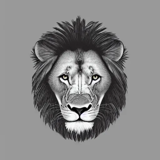 Prompt: one lion illustration on a grey flat background