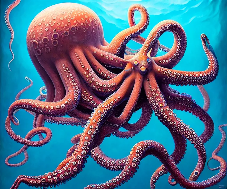 Prompt: hyper detailed 3d render like a Oil painting - a giant octopus patrolling the depths of the deep blue sea, by Jacek Yerka, Mariusz Lewandowski, Houdini algorithmic generative render, Abstract brush strokes, Masterpiece, Edward Hopper and James Gilleard, Zdzislaw Beksinski, Mark Ryden, Wolfgang Lettl, hints of Yayoi Kasuma, octane render, 8k