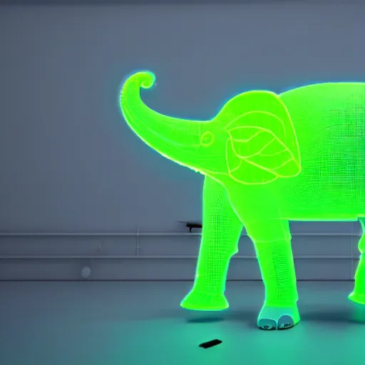 Prompt: a neon elephant yoda in a modern office space, art designers magazine HD photo superrealism 3d 8k resolution