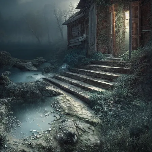 Prompt: michal karcz pixel art of a beautiful landscape. , horror theme, detailed, elegant, intricate, 4k,