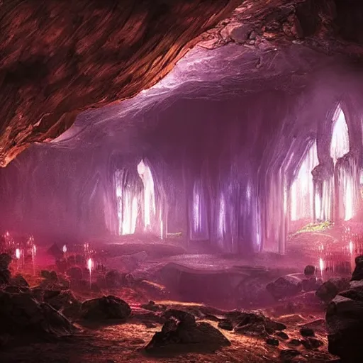 Image similar to “underground dark fantasy city in a giant cave, bioluminescent mushrooms, magic crystals, Artstation HQ, photorealistic, hiperrealistic, 4k UHD, Unreal Engine 5, cinematic shot, cinematic lightning, dark tones, high contrast, masterpiece”