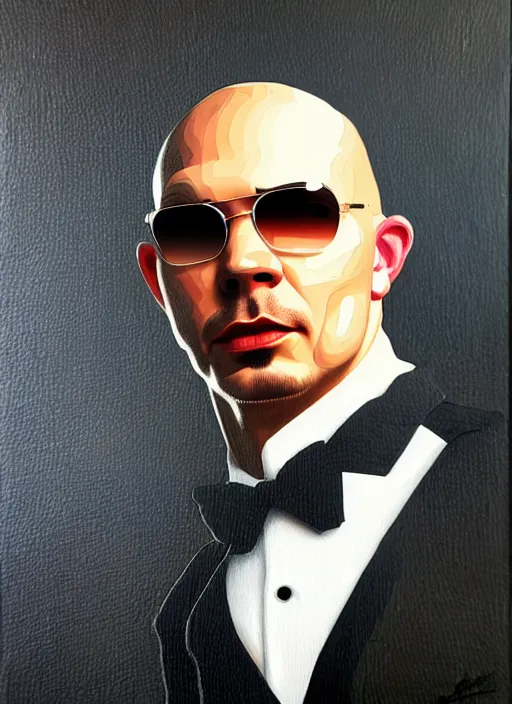 Image similar to oil portrait of pitbull the rapper, intricate, elegant, highly detailed, lighting, painting, artstation, smooth, illustration, art by greg rutowski and alphonse mucha