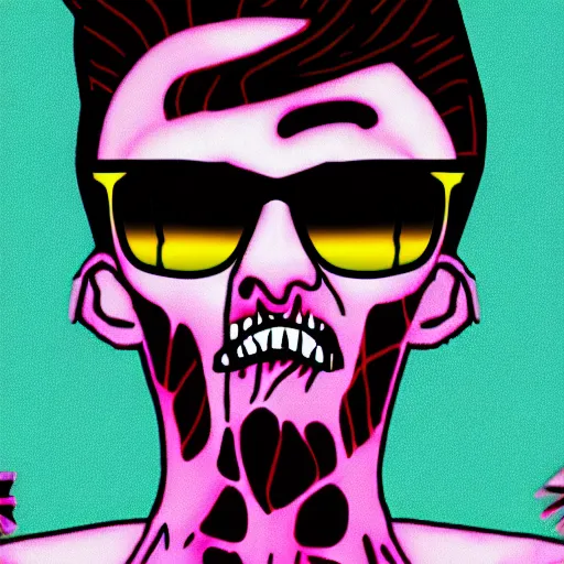 Prompt: vaporwave art of a fashionable zombie that wears sunglasses