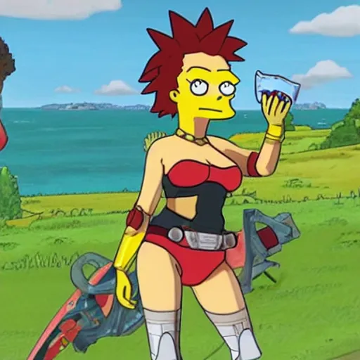 Prompt: pyra from xenoblade chronicles 2 in the simpsons