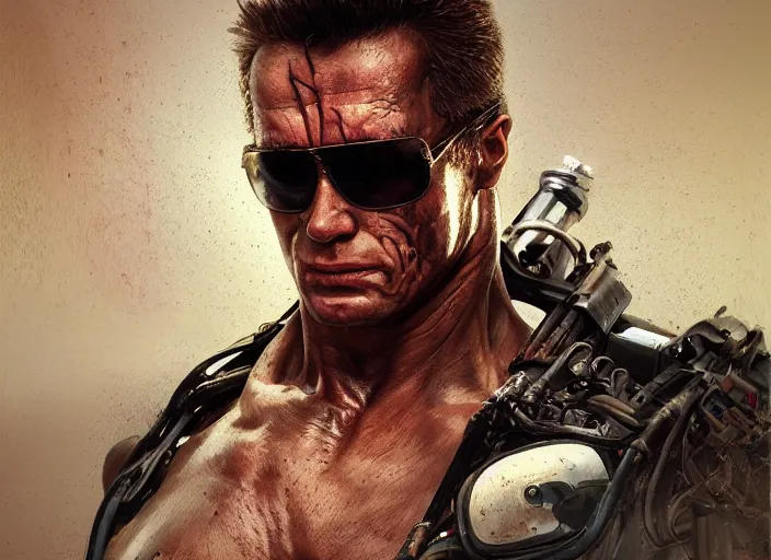 Image similar to the terminator, au naturel, hyper detailed, digital art, trending in artstation, cinematic lighting, studio quality, smooth render, unreal engine 5 rendered, octane rendered, art style by klimt and nixeu and ian sprigger and wlop and krenz cushart