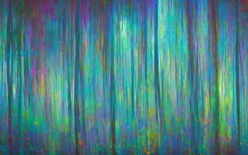 Prompt: move still from morn to midnight, award winning oil painting, iridescent color palette ( chromatic aberration )