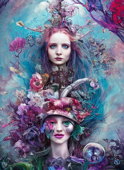 Image similar to alice in wonderland, solarpunk style, highly detailed, cinematic, 8 k, by megan duncanson, benjamin lacombe, adrian borda, stanley artgermm, tom bagshaw, craig mullins, carne griffiths, ayami kojima, beksinski, giger, trending on deviantart, hyper detailed, horror, full of colour