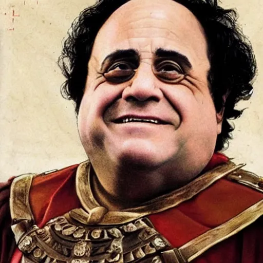 Image similar to portrait of danny devito as a roman officer in the punic wars