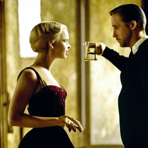 Image similar to still of ryan gosling and margot robbie, in once upon a time in america