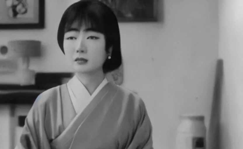 Prompt: a woman, screenshot from a 1 9 6 0 s japanese art house film