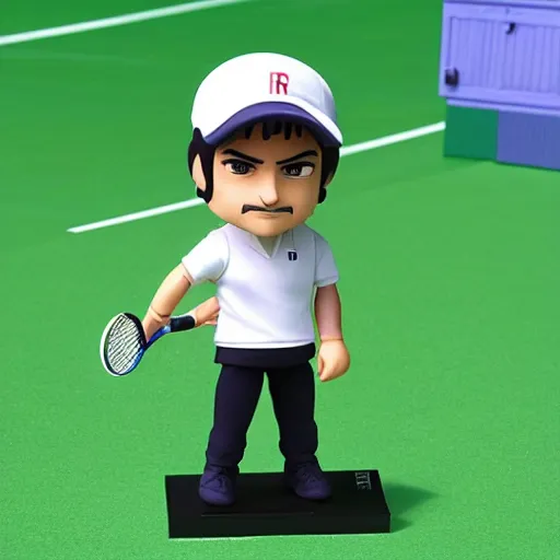 Prompt: roger federer! as nendoroid, background is tennis court, kodak film