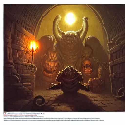 Prompt: encounter with xanathar the beholder in a dungeon, d & d, fantasy, greg rutkowski, frank frazetta, alexandre chaudret, boris vallejo, michael whelan, miro petrov, hr giger, magali villeneuve, donato giancola