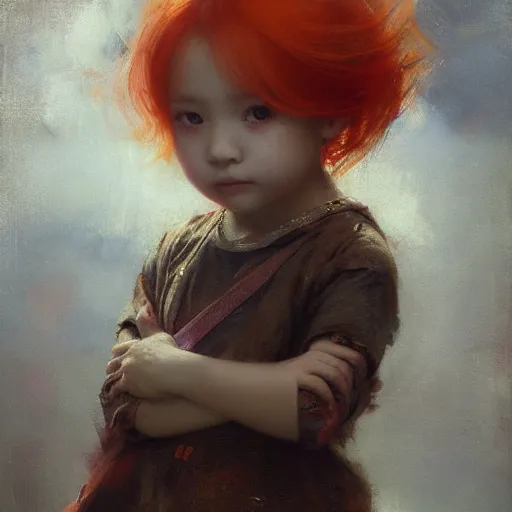 Prompt: little girl with orange hair. By Ruan Jia. Ayami Kojima. Masterpiece