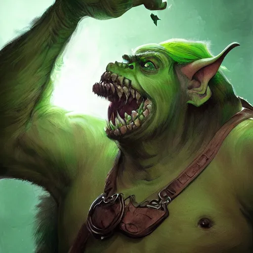 Prompt: Epic portrait A green fat goblin with a sharp chin stealing bag of money with his hands, Side profile, sharp teeth, small, digital painting, artstation, concept art, soft light, hdri, smooth, sharp focus, illustration, fantasy, intricate, elegant, highly detailed, D&D, matte painting, in the style of Greg Rutkowski and Alphonse Mucha and artemisia, 8k, highly detailed, jurgens, rutkowski, bouguereau, pastoral, rustic, georgic