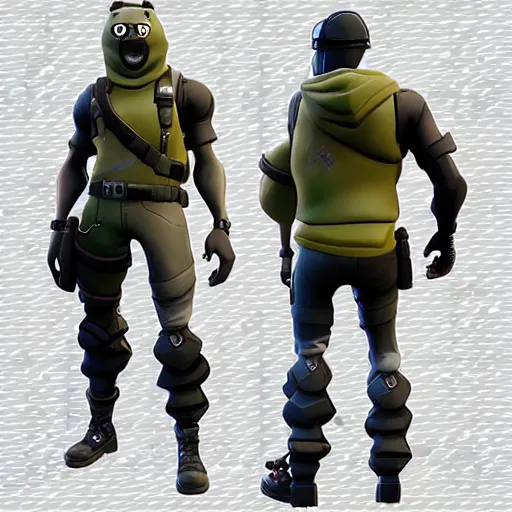 Image similar to fortnite character, anthropomorphic pickle, kind eyes and a derpy smile. flak jacket, ammo bandolier, cargo pants, black combat boots. fortnite style, unreal engine