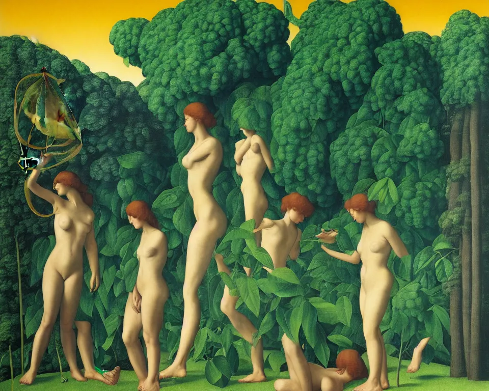 Image similar to an achingly beautiful print of the scales of justice in the middle of the jungle by Raphael, Hopper, and Rene Magritte. detailed, romantic, enchanting, trending on artstation.