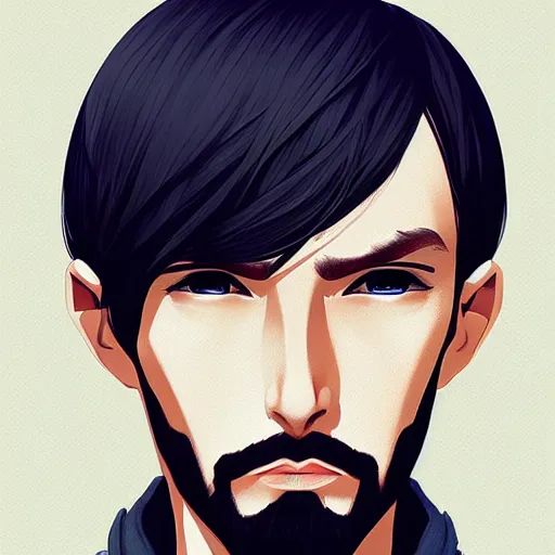 Image similar to portrait from a handsome masculine balded wizard by artist kuvshinov ilya