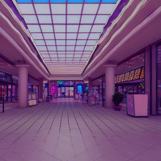 vaporwave 9 0 s dreamy empty shopping mall, arcade