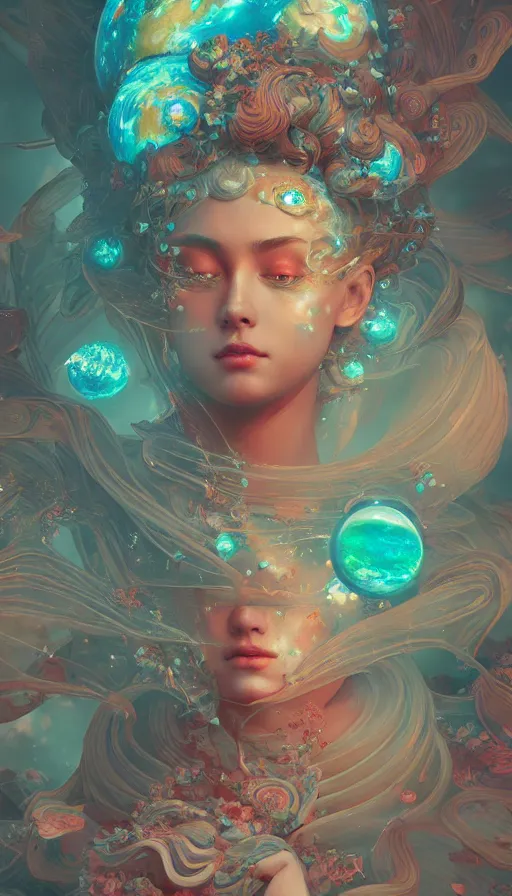 Prompt: a beautiful goddesses, planets crashing, highly detailed, digital painting, refreshing, trending on artstation, octane render, illustration by james jean