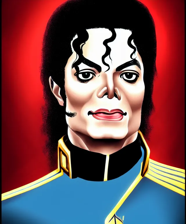 Image similar to fantasy comic style portrait of ( michael jackson ) as a starfleet officer, digital illustration by ken taylor and sana takeda, hd, 4 k, intricate, highly detailed!!, character design, cover art, award winning