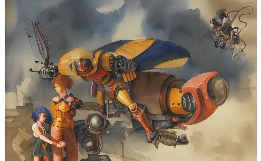 Prompt: school, colorful watercolor. by rembrant, battle angel alita, ralph mcquarrie, aluminum, 1 6 6 7