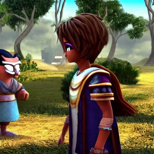 Prompt: a still of from the movie the village crossover with the game kid icarus