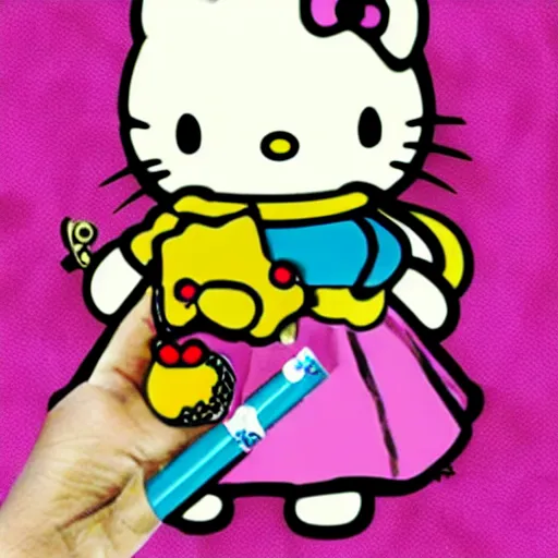 Prompt: hello kitty smoking