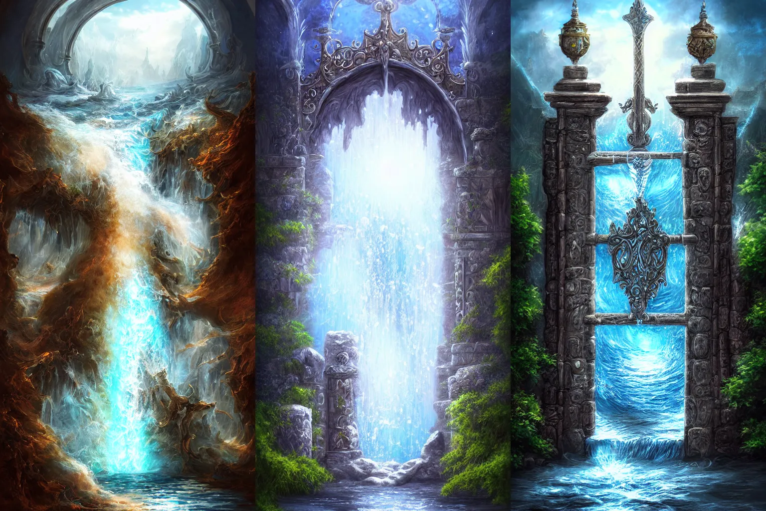Prompt: the gate to the eternal kingdom of water, fantasy, digital art, hd, detailed.