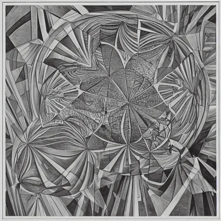 Prompt: helium by m. c. escher. centered.