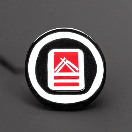 Image similar to a photo of a minimalistic clean fire warning enamel pin, studio lighting, behance