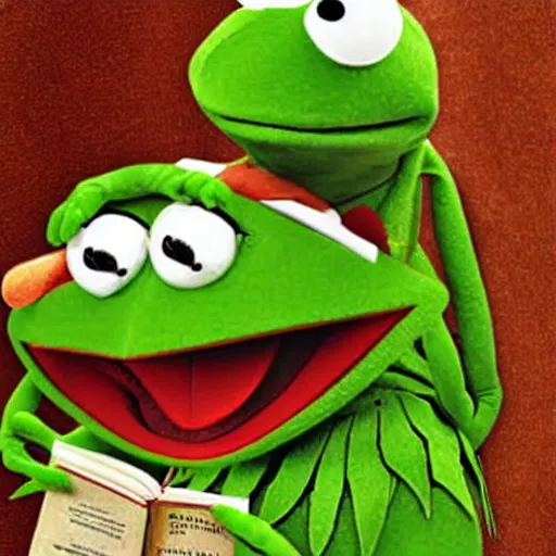 kermit the frog reading mein kamf, award winning | Stable Diffusion ...