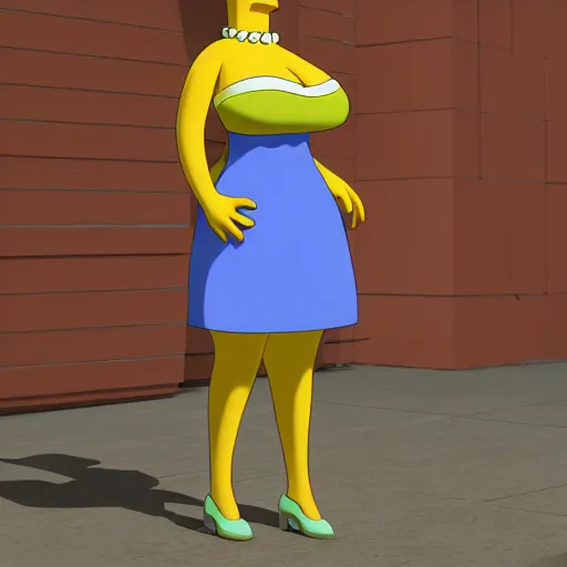 Image similar to christina hendricks as the simpsons characters, 3 d render, blender,