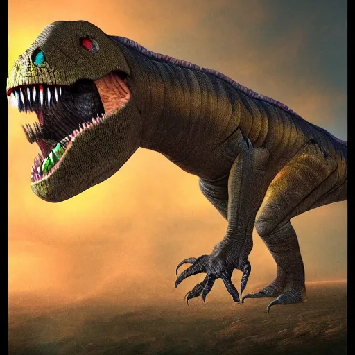 Image similar to transcript monster, 3. 0 m height, normal dinosaur, fantasy art style, scary atmosphere