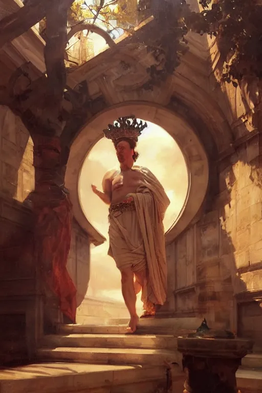 Image similar to beautiful expressive oil painting portrait of ancient roman god emperor steve buscemi ascending wearing the civic crown, art by anders zorn, wonderful masterpiece by greg rutkowski, beautiful cinematic light, american romanticism by greg manchess, jessica rossier