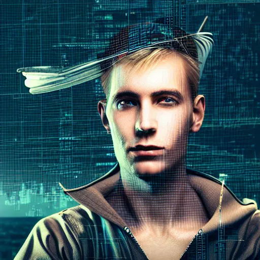 Prompt: cyberpunk foolish portrait of a young dude 2 8 years old, with tornado