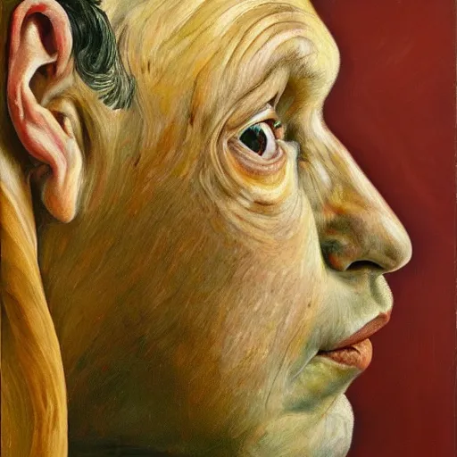 Prompt: high quality high detail painting by lucian freud, hd, ginger looking away