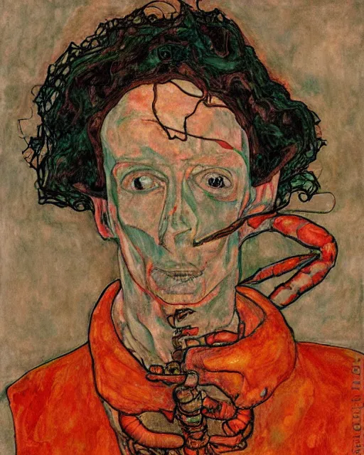 Prompt: portrait of an anthropomorphic lobster by egon schiele in the style of greg rutkowski