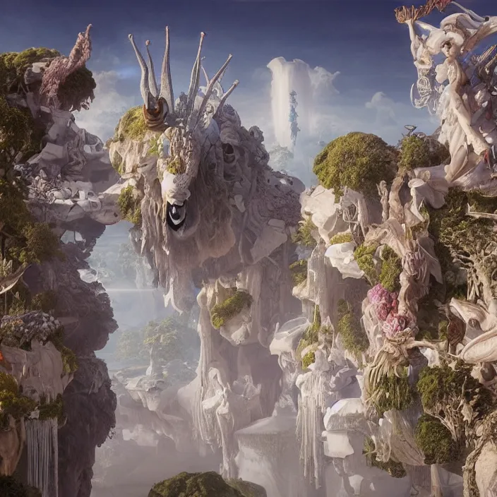 Image similar to minimal modernist bauhaus jeff koons style neverending story oracles palace, ultra realistic, concept art, intricate details, serious, highly detailed, photorealistic, octane render, 8 k, unreal engine, art by todd mcfarlane and artgerm and greg rutkowski and alphonse mucha