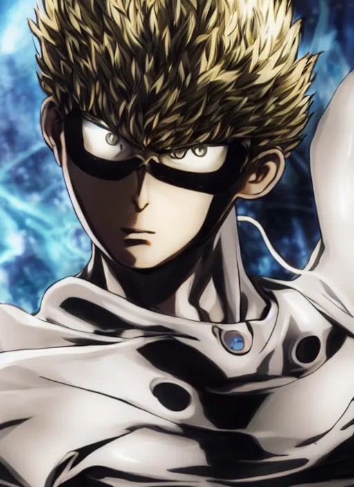 Image similar to A full portrait photo of real-life genos from one punch man, f/22, 35mm, 2700K, lighting, perfect faces, award winning photography.