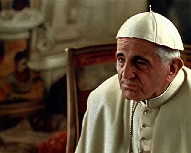 Image similar to a film still of the pope as the faraoh, in the 1 0 commandments ( 1 9 5 6 ), technicolor color