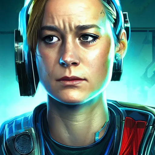 Prompt: Brie Larson as an cyberpunk Apex Legends character digital illustration portrait design by, Mark Brooks and Brad Kunkle detailed, gorgeous lighting, wide angle action dynamic portrait,