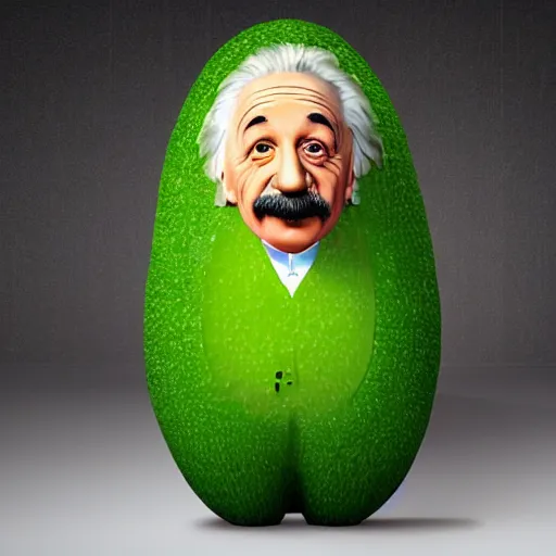 Image similar to einstein inside an avocado costume on a stage, giving a speech, ultra realistic, hyperrealistic, extremely detailed, volumetric illumination, 8 k