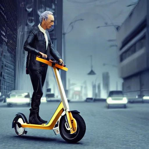 Prompt: Immanuel Kant rides an electric scooter , dramatic lighting, CGsociety, hypermaximalist, golden ratio, environmental key art, octane render, weta digital, micro details, 3d sculpture, structure, ray trace 8k