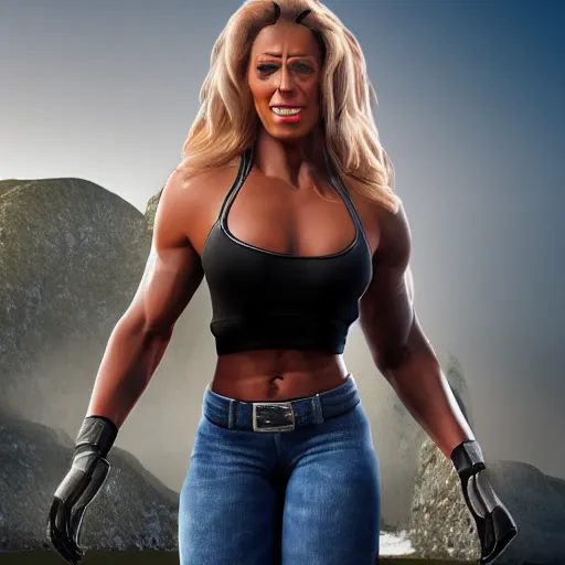 Image similar to The Rock Johnson if he was a woman, high octane render, 4k, hd