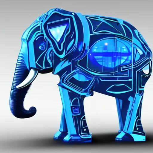 Image similar to futuristic cybertronic elephant, mechanical, blue tusks