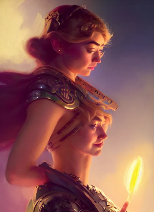 Prompt: side portrait, imogen poots, paladin, fantasy, gloomhaven, luminescent, organic painting, gaudy colors, octane render, by greg manchess, huang guangjian, gil elvgren, sachin teng, greg rutkowski, jesper ejsing, ilya kuvshinov