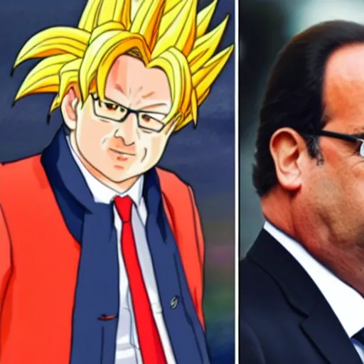 Image similar to François hollande is a super saiyan, by Gainax Co,