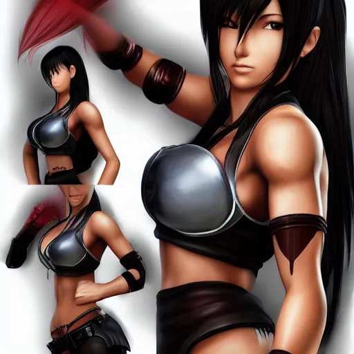 Prompt: complete body artwork of tifa lockhart, detailed, trending on artstation